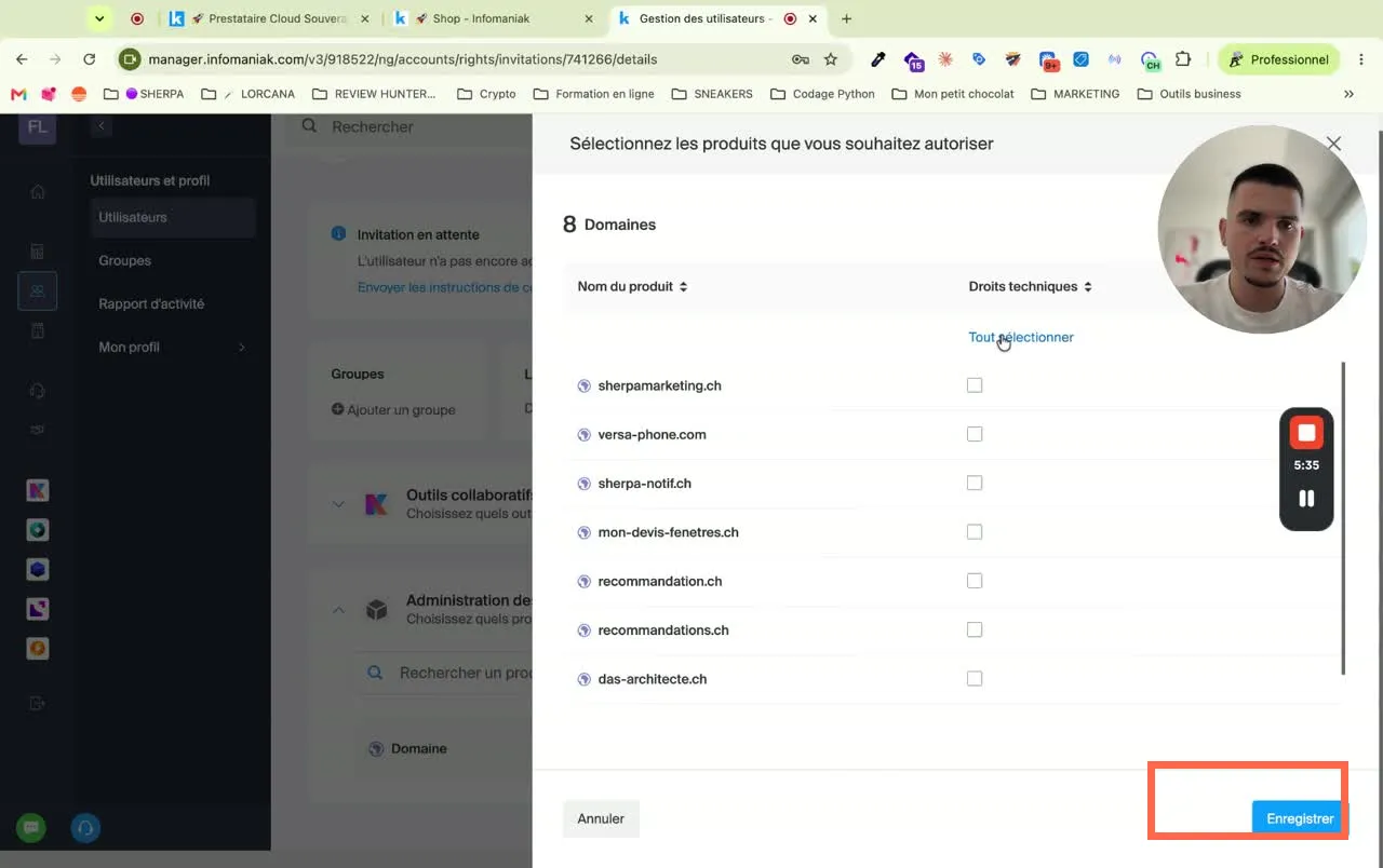 Le bouton Enregistrer pour finaliser l’accès
