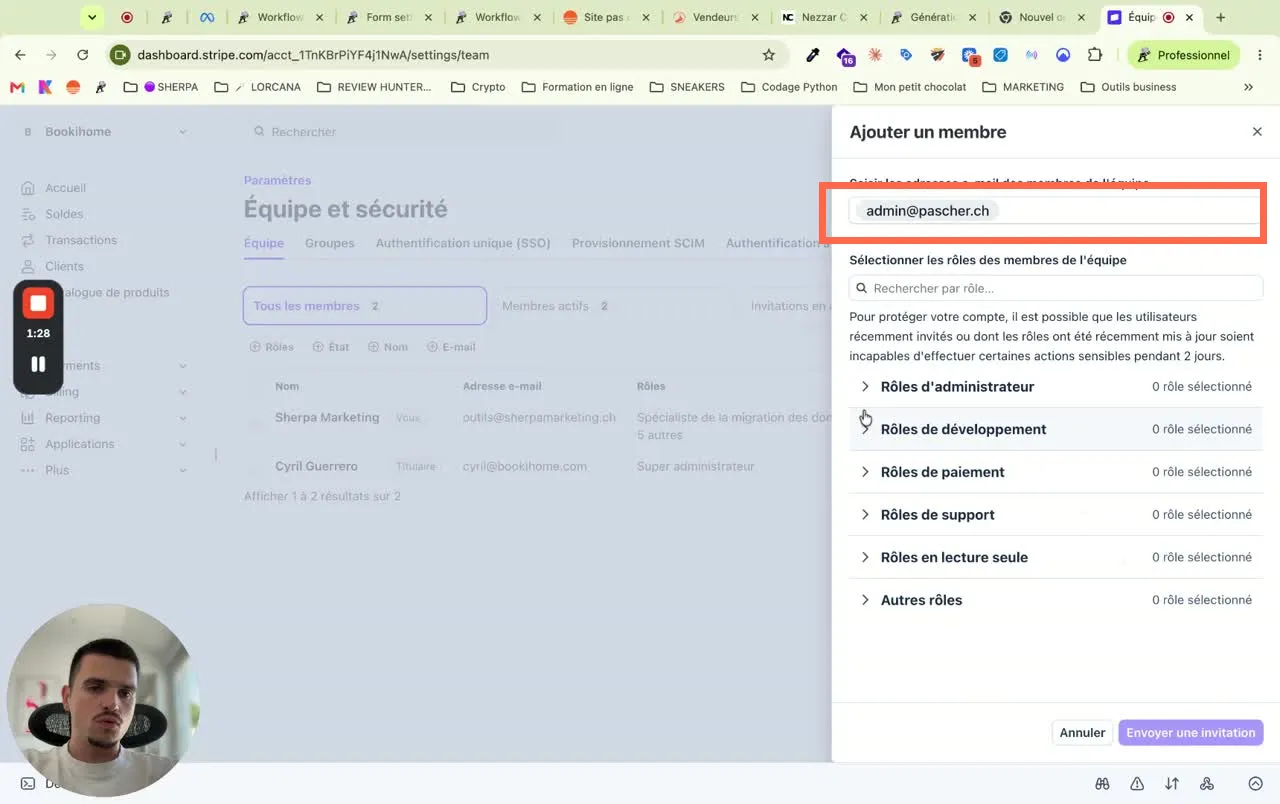 Le champ où taper notre adresse : admin@pascher.ch
